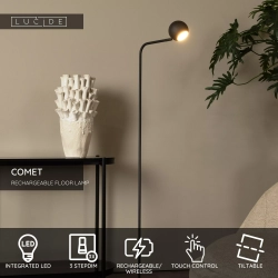 COMET Akumulatorowa lampa podłogowa Battery pack- LED 3 StepDim 1x3W 2700K czarny 36721/03/30 Lucide - zdjęcie dodatkowe 1